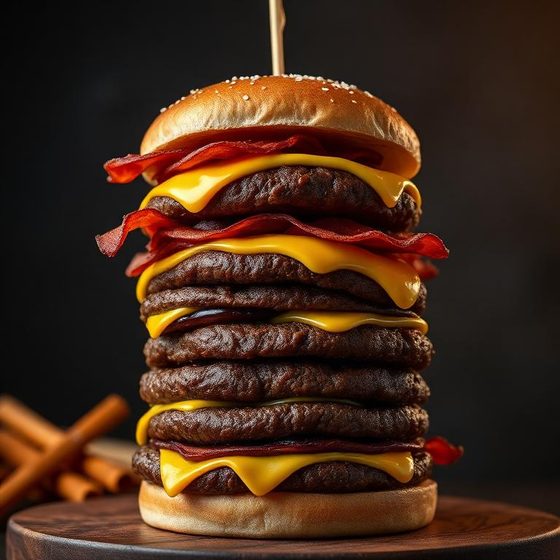 Ultimate Stack burger — Four patties. Bring a friend.